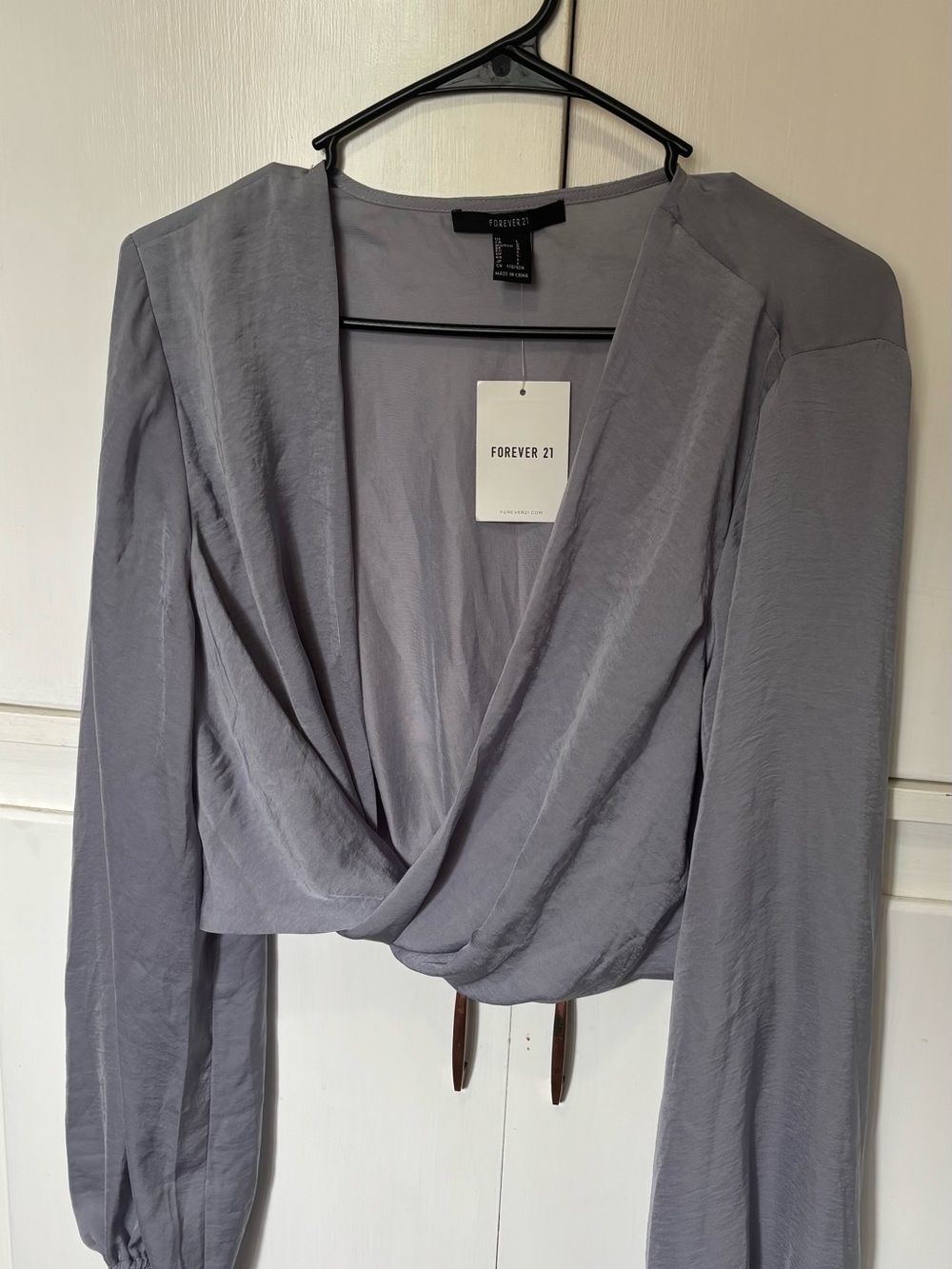 Forever 21 Gray Draped Wrap Long Sleeve Top